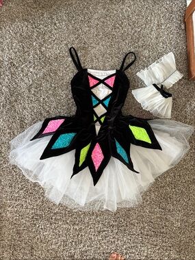 Weissman Black and White Tutu Dress with Neon Pink, Blue, and Lime Accents